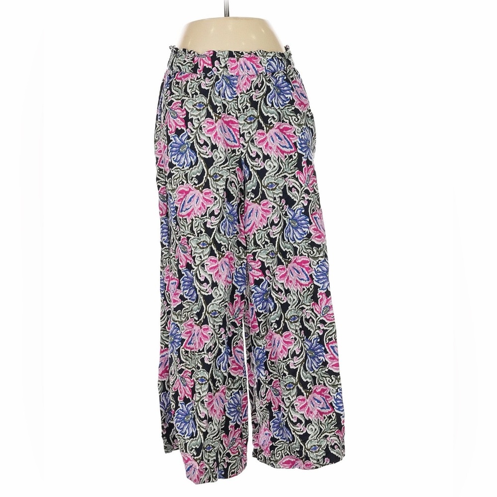 NWT LOFT Pink and Black Floral Wide Leg Crop Linen Pants. - Size Large